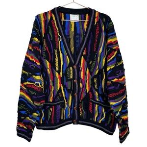 RARE 90s COOGI 3D Knit Button Down Cardigan Multicolor Size Large